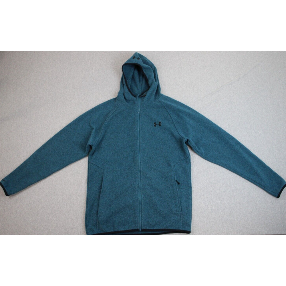 Under Armour Jacket Mens Large Blue Hooded Full Zip Coldgear Fleece Lined Sleeve